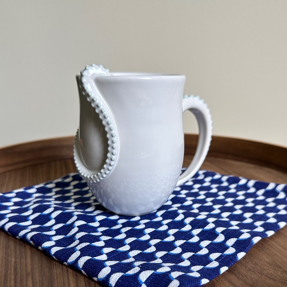 The Clay Cache Ceramic Octopus Mug White & Aqua Blue Handmade Large 18 ounce